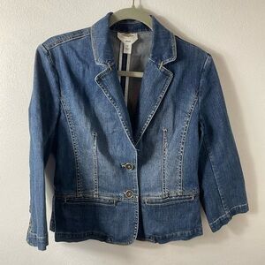 Talbots Stretch Blue Jean Denim Blazer Jacket Sz 10